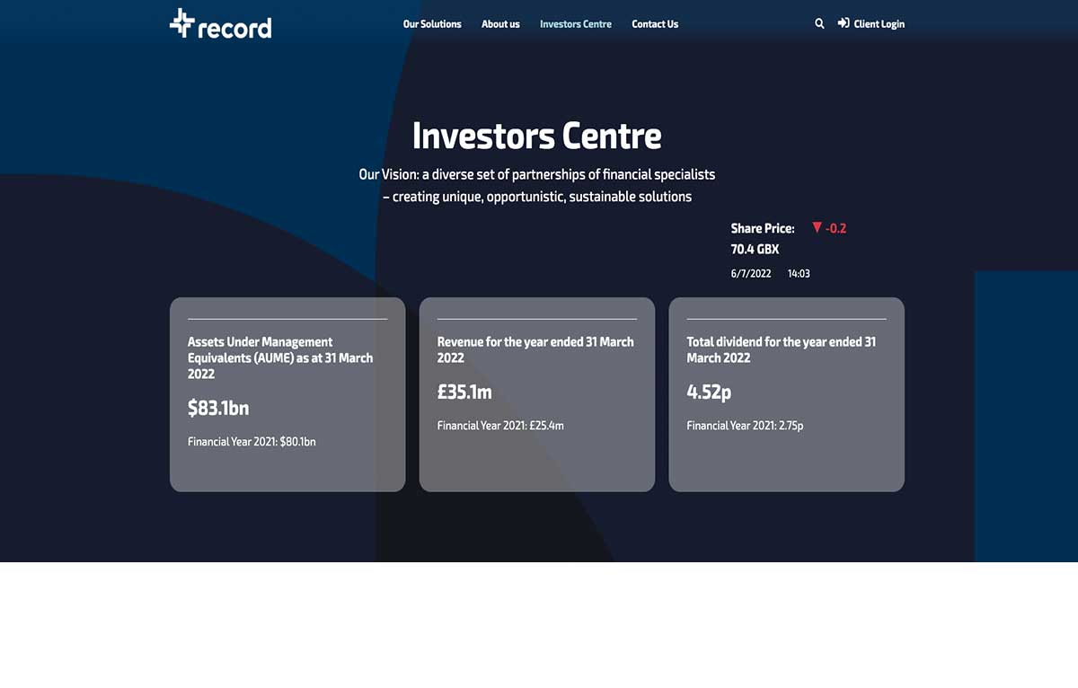 Record Financial Group (UK) - Custom Laravel CMS
